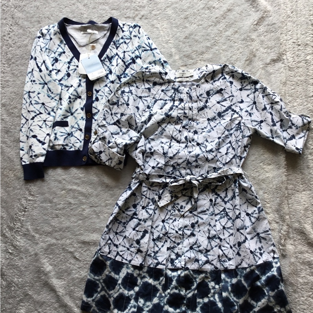 Blue and White Shirtdress and Sweater
